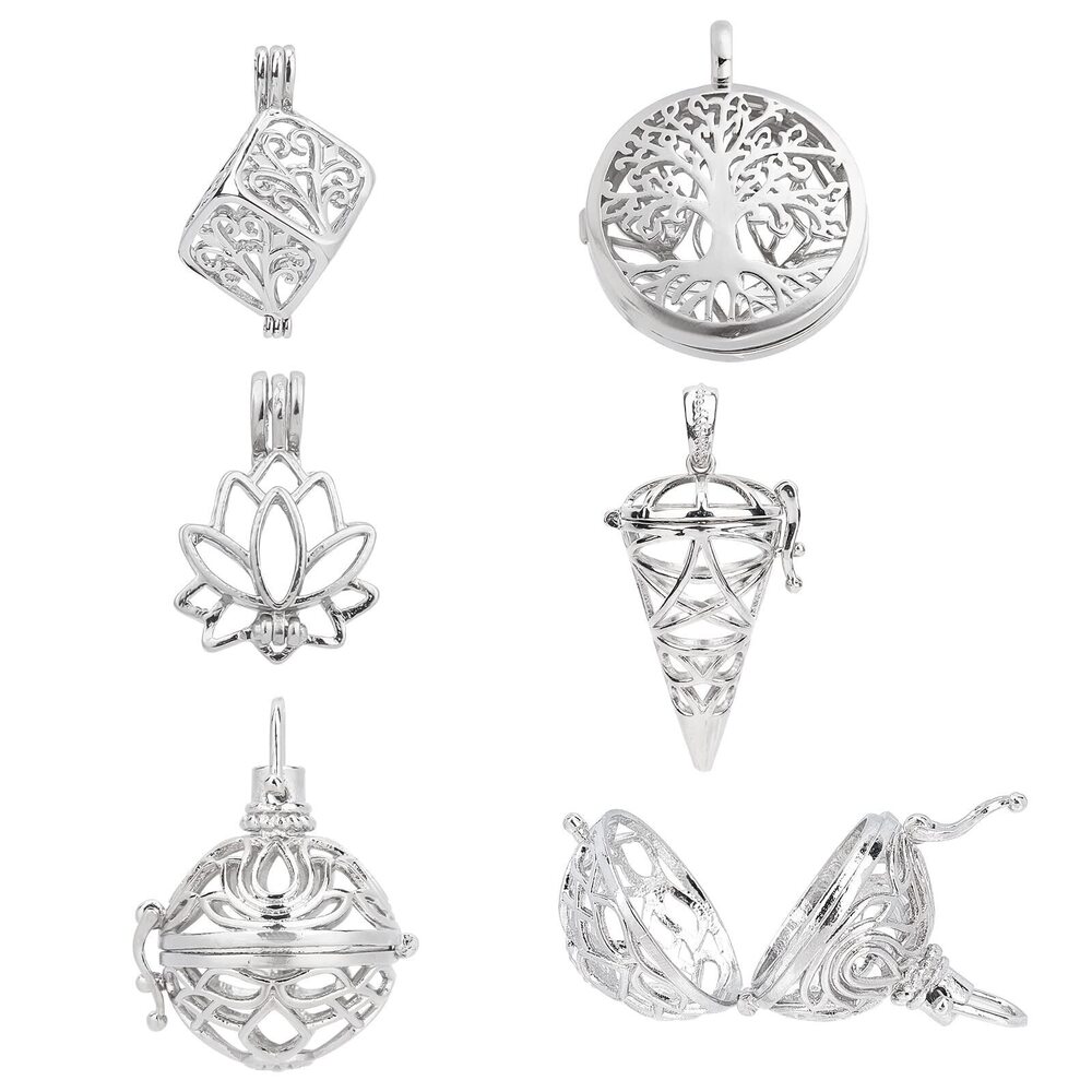 4469 10Pcs 5 Styles Cage Charms Brass Locket Charms Stone Holder Necklace
